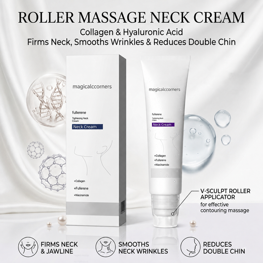 Roller Massage Neck Cream 🧴 Collagen & Hyaluronic Acid | Firms Neck, Reduces Wrinkles & Double Chin